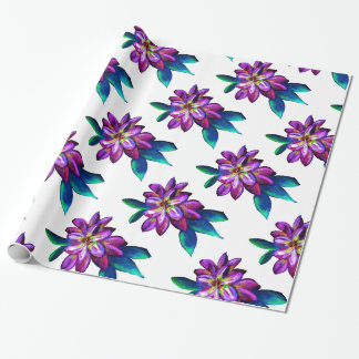 Papier Cadeau Fleur violette sur peinture artistique florale ble