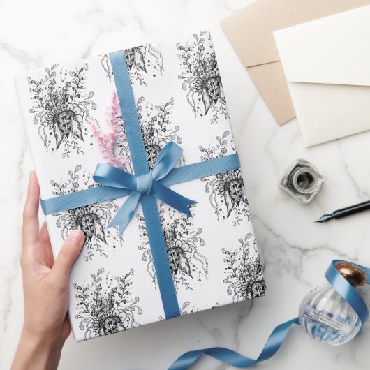 Papier Cadeau Fleur Zen Art, dessinée à la main - (Cadeaux)