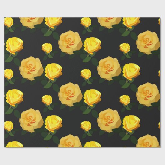 Papier Cadeau fleuri jaune tendance (Plat)