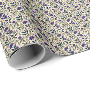 Papier Cadeau Fleurie Bleu Gentiane Vintage