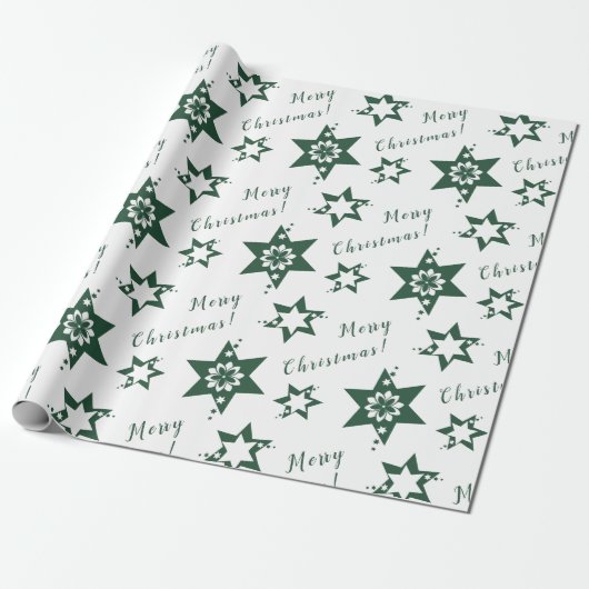 Papier Cadeau 🌟 fleuriste vert étoile Joyeux Noël blanc (Déroulé)