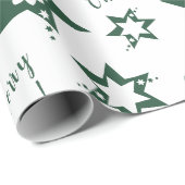 Papier Cadeau 🌟 fleuriste vert étoile Joyeux Noël blanc (Coin rond)