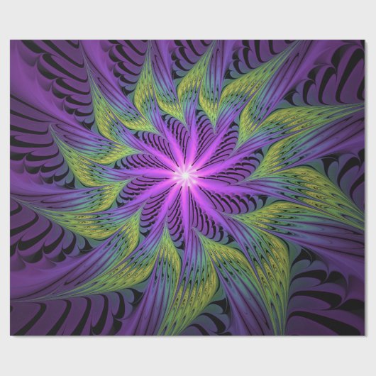 Papier Cadeau Fleuron vert violet Art Abstrait fractal moderne (Plat)