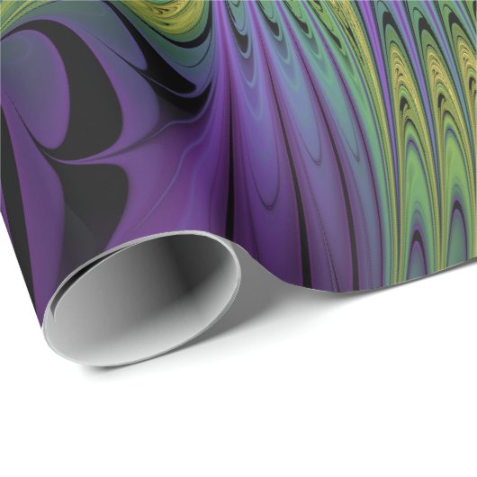 Papier Cadeau Fleuron vert violet Art Abstrait fractal moderne (Coin rond)
