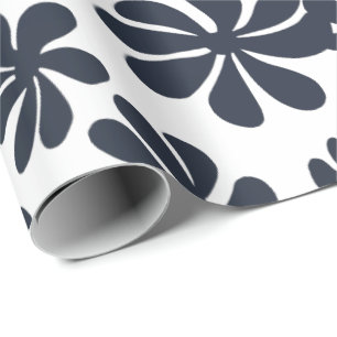 Papier Cadeau Fleurs à boulettes bleu marine avec couleur arrièr