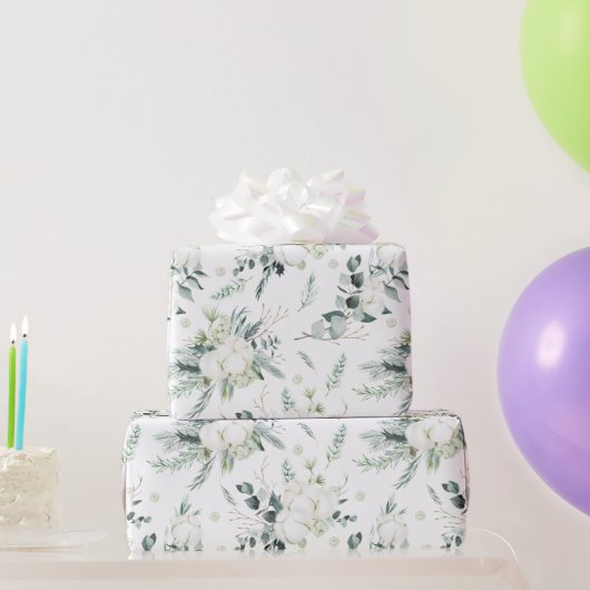 Papier Cadeau Fleurs à feuillage persistant et en coton Élégant (Cadeaux de fête)