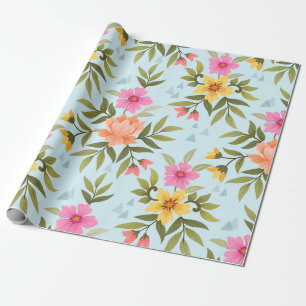 Papier Cadeau Fleurs à main colorées