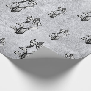 Papier Cadeau Fleurs Abstraites blanches et noires brillantes su