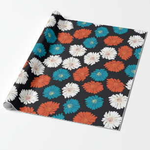 Papier Cadeau Fleurs Abstraites blanches, rouges et bleues