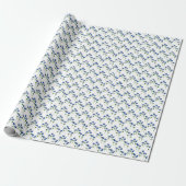 Papier Cadeau Fleurs abstraites bleues et blanches (Déroulé)