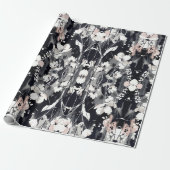 Papier Cadeau Fleurs Abstraites — Élégance Monochrome Rose (Déroulé)