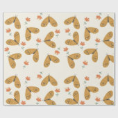 Papier Cadeau Fleurs abstraites et papillon sur un boho jaune do (Plat)