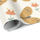Papier Cadeau Fleurs abstraites et papillon sur un boho jaune do (Coin rond)