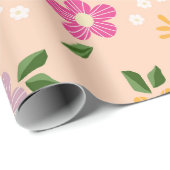 Papier Cadeau Fleurs Abstraites joueuses (Coin rond)