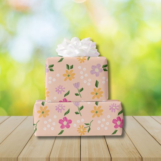 Papier Cadeau Fleurs Abstraites joueuses