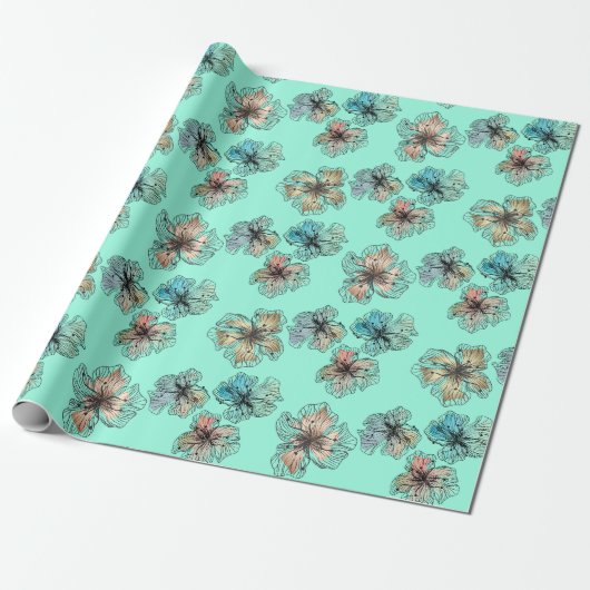 Papier Cadeau Fleurs alignées sans couture abstrait PA moderne (Déroulé)