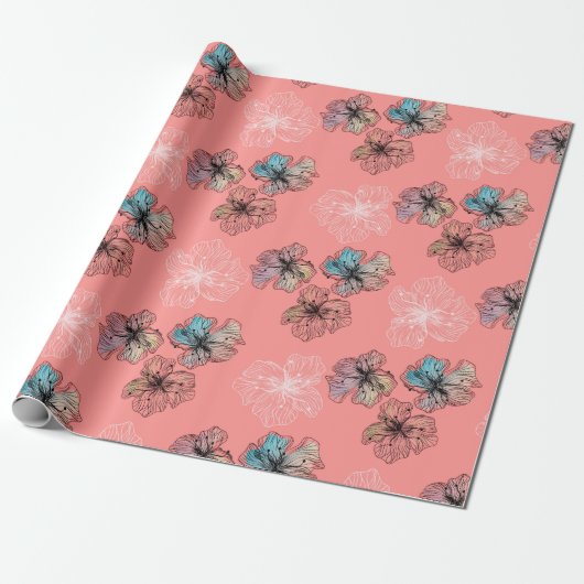 Papier Cadeau Fleurs alignées sans couture abstrait PA moderne (Déroulé)