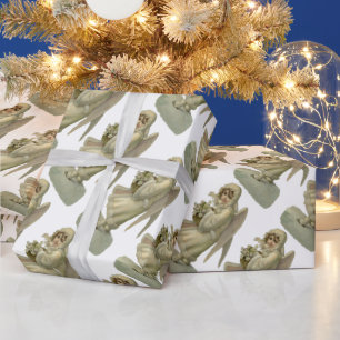 Papier Cadeau Fleurs Anges de Noël Vintage, Découpe Victorienne