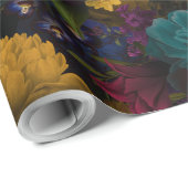 Papier Cadeau Fleurs antiques baroques luxuriantes sur le noir (Coin rond)