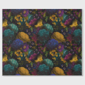 Papier Cadeau Fleurs antiques baroques luxuriantes sur le noir (Plat)