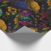 Papier Cadeau Fleurs antiques baroques luxuriantes sur le noir (Coin)