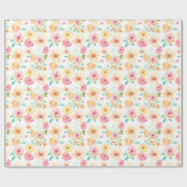 Papier Cadeau Fleurs Aquarelle Jaune Jolie Rose (Plat)