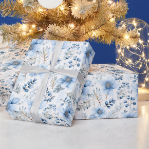 Papier Cadeau Fleurs aquarelles bleues élégantes