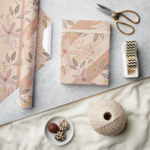 Papier Cadeau Fleurs aquarelles élégantes en terre cuite rose
