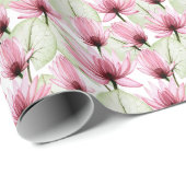 Papier Cadeau Fleurs aquarelles, lotus, rose, sans soudure. (Coin rond)