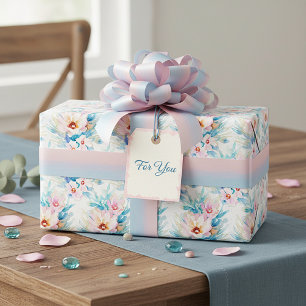 Papier Cadeau Fleurs aquarelles rose et bleu