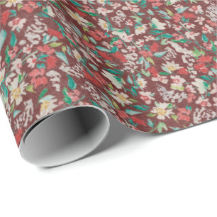 Papier Cadeau Fleurs aquarelles vintage Prairie d'hiver (Rouge)