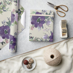 Papier Cadeau Fleurs aquarelles violettes jolies
