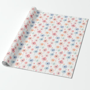 Papier Cadeau Fleurs arc-en-ciel pastel sur fond blanc