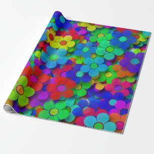 Papier Cadeau Fleurs arc-en-ciel super bleu