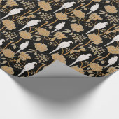 PAPIER CADEAU FLEURS ART DÉCO, PIROTS BLANCS SUR NOIR (Coin)