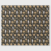 PAPIER CADEAU FLEURS ART DÉCO, PIROTS BLANCS SUR NOIR (Plat)