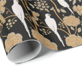 PAPIER CADEAU FLEURS ART DÉCO, PIROTS BLANCS SUR NOIR (Coin rond)