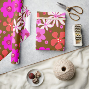 Papier Cadeau Fleurs Art Rétro 