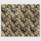 Papier Cadeau Fleurs au crayon d'or en noir (Plat)