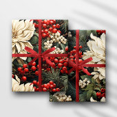 Papier Cadeau Fleurs audacieuses de Noël/Vacances, baies et Feui