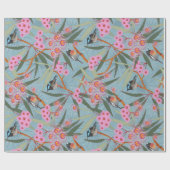 Papier Cadeau Fleurs australiennes d'eucalyptus avec des oiseaux (Plat)