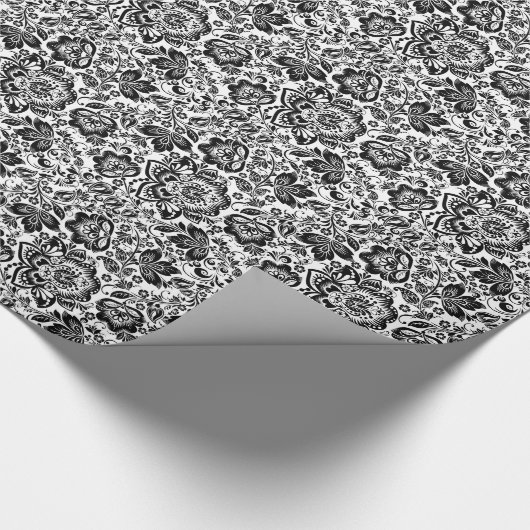 Papier Cadeau Fleurs baroques noires Motif (Coin)
