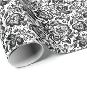 Papier Cadeau Fleurs baroques noires Motif (Coin rond)
