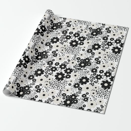 Papier Cadeau Fleurs beige et noire (Déroulé)