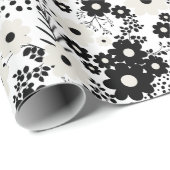 Papier Cadeau Fleurs beige et noire (Coin rond)