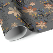 Papier Cadeau Fleurs beiges abstraites sans couture gris backgro (Coin rond)