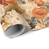 Papier Cadeau Fleurs beiges oranges brûlées vintages (Coin rond)