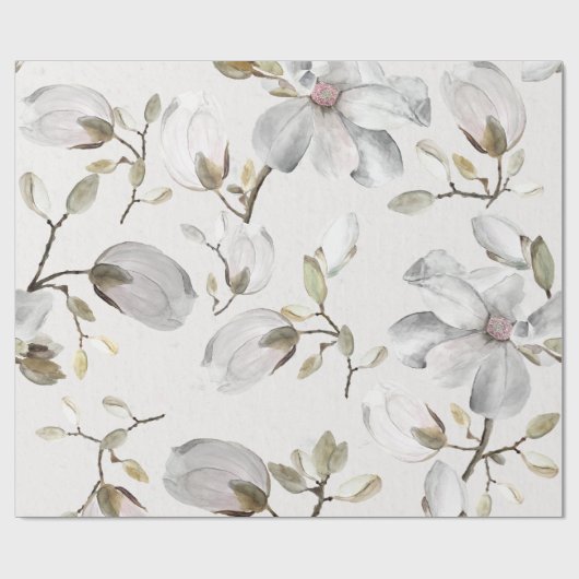 Papier Cadeau Fleurs blanches (Plat)