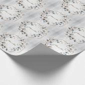 Papier Cadeau Fleurs blanches aquarelle cadre doré sarcelle arge (Coin)