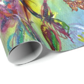 PAPIER CADEAU FLEURS BLANCHES, BUTTERFLIERS COLORÉS DANS LA NATU (Coin rond)